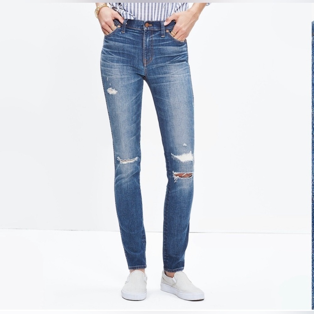 MADEWELL 9" High Rise Skinny Jeans Rip and Repair Edition Blue Denim Jeans Sz 27